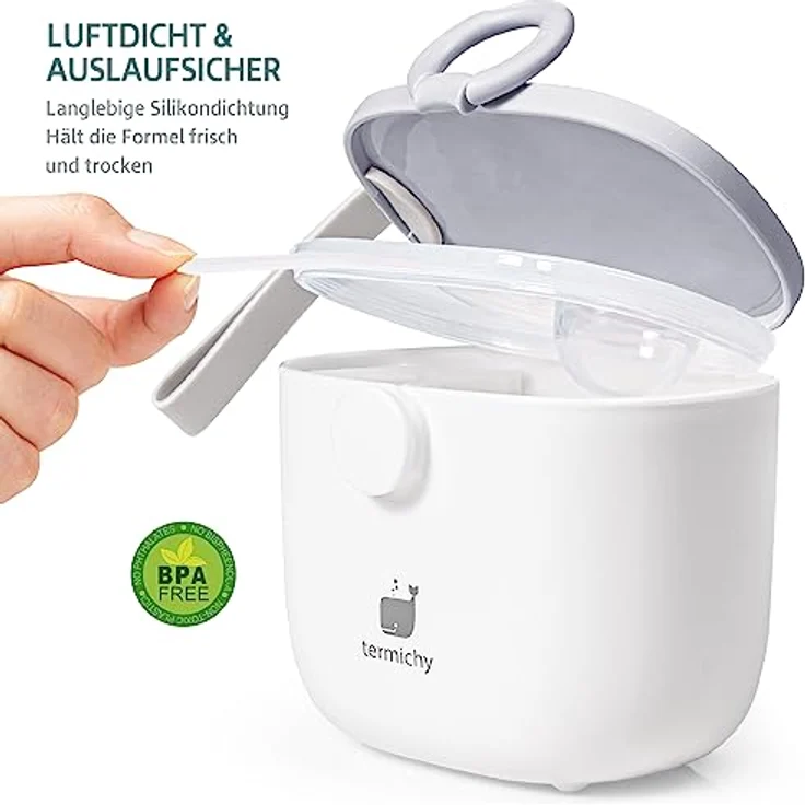 Milchpulver Portionierer baby, Termichy Milchpulver-Spender, 250g luftdichter tragbarer Milchpulver-Behälter für Reisen, mit Schaber und Löffel (Grau&weiß,1 Stück) – Bild 3