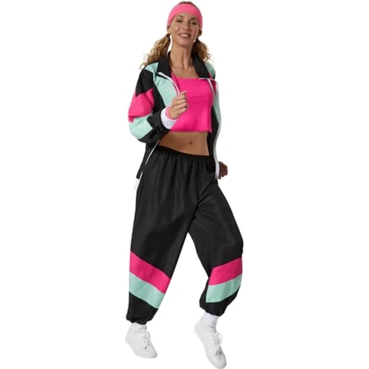 dressforfun Jogginganzug Damen Set, Trainingsanzug Damen - Retro-Look der 80er und 90er, schwarz, L – Bild 3