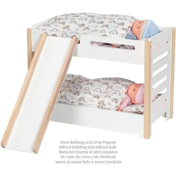 goki 51451 Puppen-Etagenbett mit Rutsche, stabiles Holzbett für zwei Puppen bis 45 cm, etwa 52 × 28 × 39 cm – Bild 4