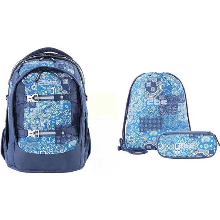 2be Schulrucksack Royal, 3er Set mit Turnbeutel und Federmäppchen, leichte Bauweise, viele Fächer, reflektierende Elemente, zusätzliche Masken- und Schlittschuhtasche