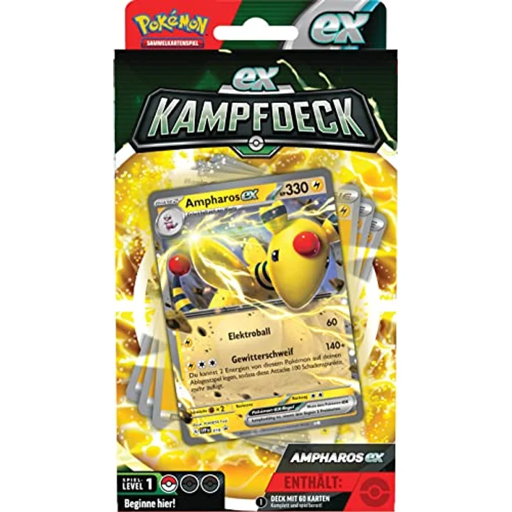Pokémon Kampfdeck Ampharos-ex, sofort spielbares Deck mit 60 Karten, inklusive Regelheft und Deckbox – Bild 2