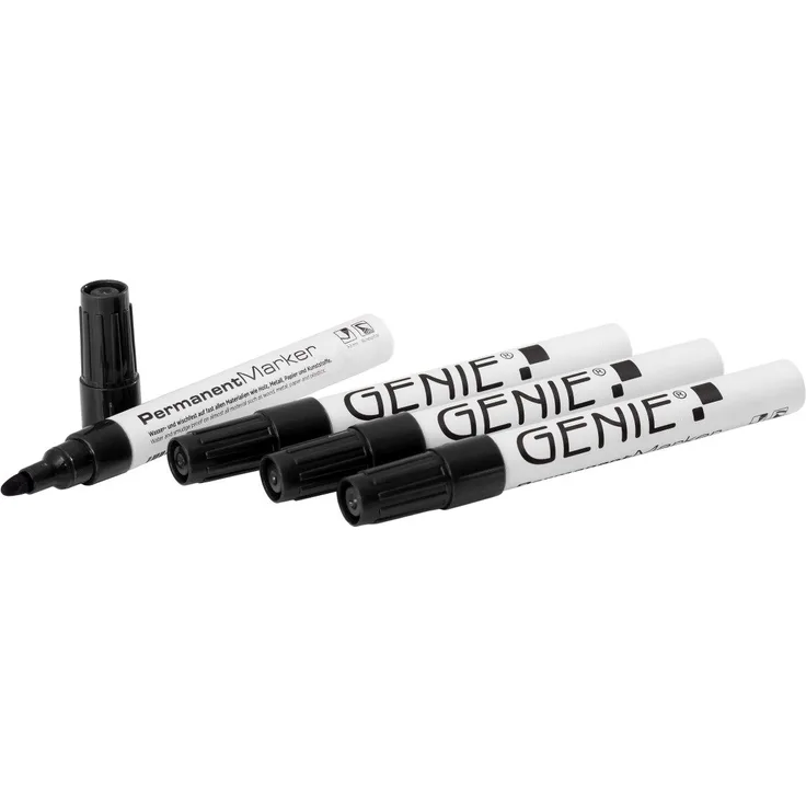 GENIE Permanentmarker 4er Pack - wasser- und wischfest, Rundspitze 1-3 mm, schwarz