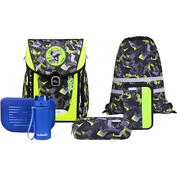 McNeill Schulranzen Set PRIMO 9tlg. DINOPARK, ergonomisches ClickFlex-Rückensystem, 19 L, leicht, inkl. gefülltem Etui, Sportbeutel und Trinkflasche – Bild 2