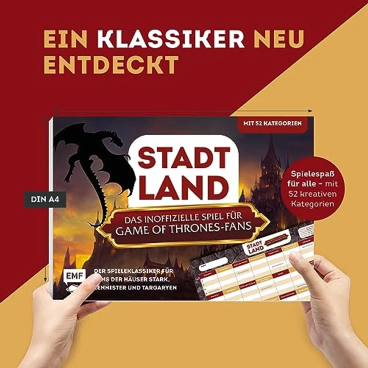 Edition Michael Fischer GmbH Stadt, Land, das inoffizielle Spiel für Game of Thrones-Fans – Der Spieleklassiker für Fans der Häuser Stark, Lannister und Targaryen: Der Stadt, Land, Fluss-Block mit 52 Kategorien – Bild 4
