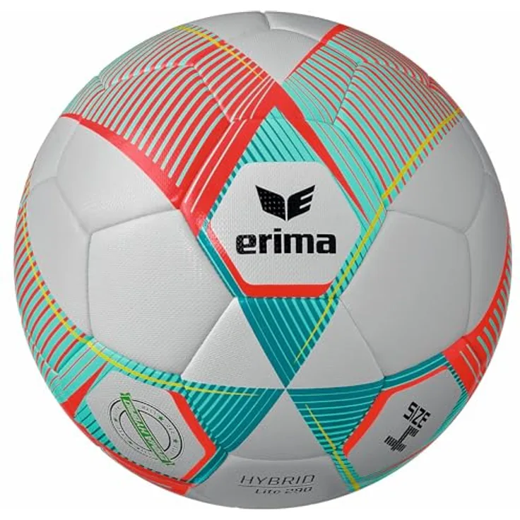 Erima HYBRID LITE 290 Fußball Fiery-Coral/Petrol 4 - Äußerst langlebiges PU mit 3D-Struktur, minimale Wasseraufnahme bei Regen