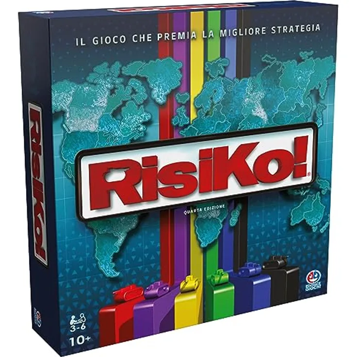 Spin Master Games, Editrice Spiele, Risiko, Boxspiele, Risico Classic Edition 2023, Gesellschaftsspiele und Strategie für Familie und Freunde, für Erwachsene und Kinder, von 3 bis 6 Spielern, ab - Brettspiel mit 74 Karten, 6 Armeen in verschiedenen Farben und Würfeln, Strategiespiel für gemütliche Abende
