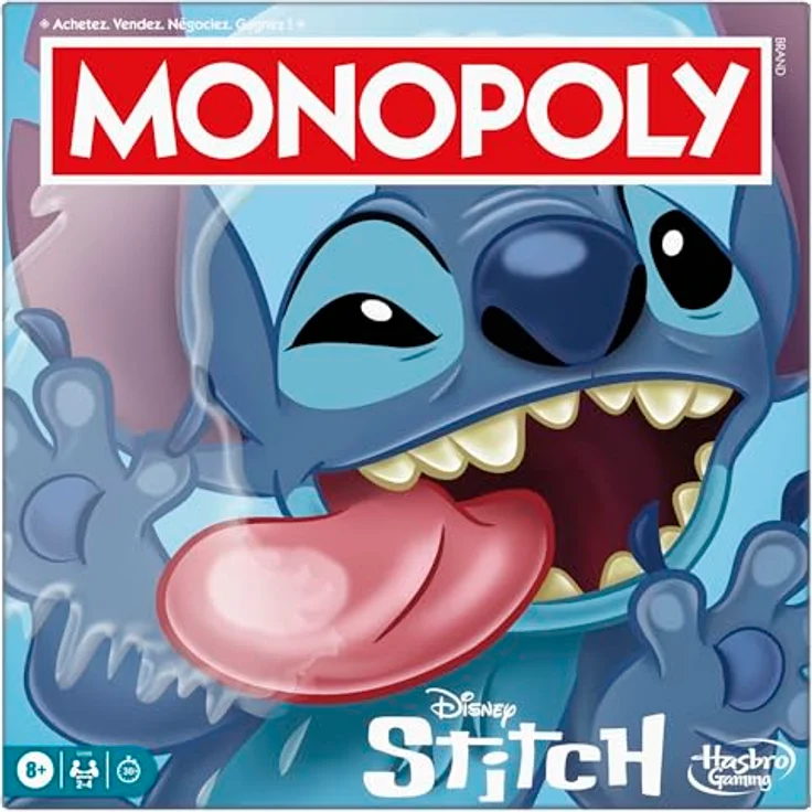 Hasbro Monopoly Stitch, Disney Lilo & Stitch Edition, Brettspiel für 2 bis 4 Spieler, 30 Minuten Spielzeit, ab 8 Jahren mit 4 einzigartigen Spielsteinen und Strandhäusern – Bild 1