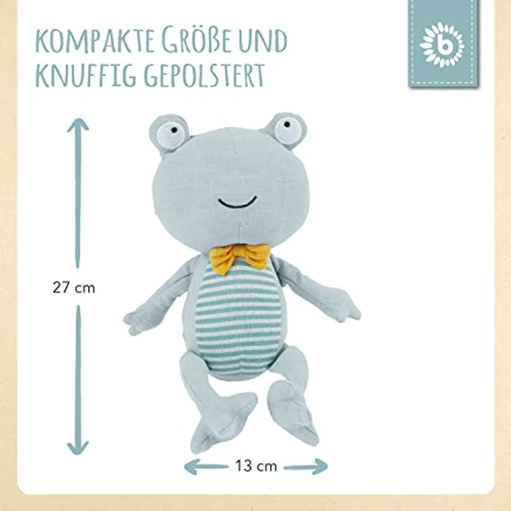 Bieco Frosch Kuscheltier | 20 cm | Leinen Kuscheltier Baby | Baby Kuscheltier Mädchen & Junge | Stuffed Animal | Frosch Stofftier Baby | Süße Baby Kuscheltiere | Frosch Plüschtier aus Leinenstoff – Bild 4