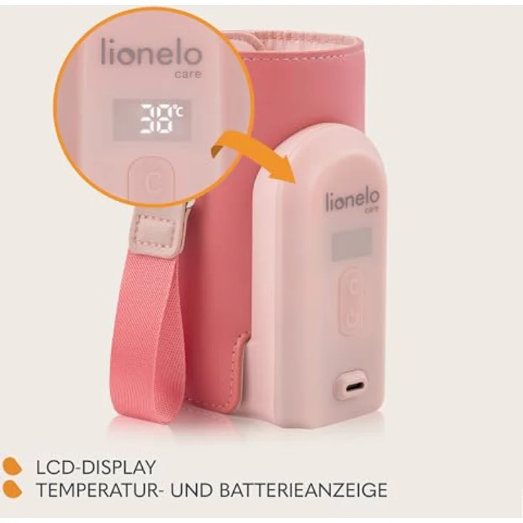 Lionelo Thermup Go Evo Tragbarer Babyflaschenwärmer, 5 Betriebstemperaturen von 38 bis 50o C, USB-C Aufladung, bis zu 9 Stunden Betrieb, LCD Display – Bild 3