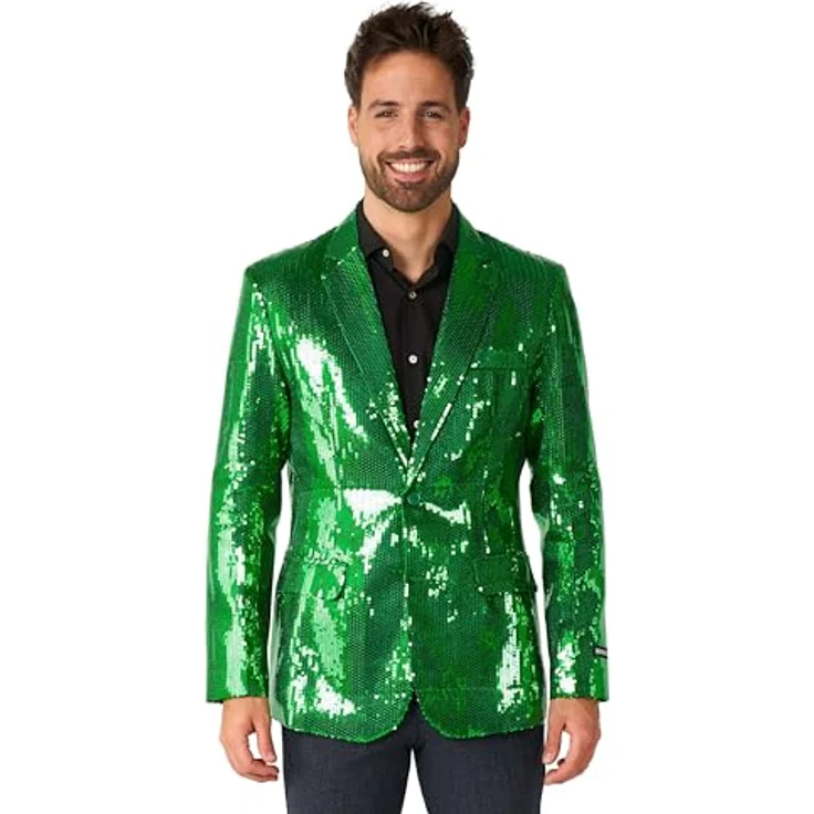 Suitmeister Pailletten (XXL), Glitzerjacke in Grün, Slim-Fit Design für Mottopartys und Festivals – Bild 1