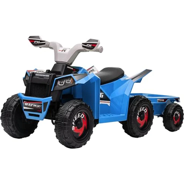 HOMCOM Kinder Elektro-Quad 6V Kinderquad mit Anhänger, 2,5 km/h, Metall, Blau – Bild 1