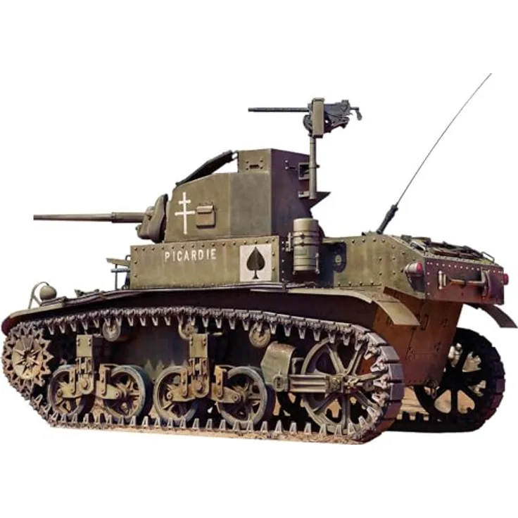 Other 1:35 M3 Stuart, Standmodell Panzer der frühen Produktionsreihe mit beweglichen Luken und 6 Varianten Decals