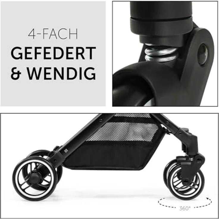 hauck Travel N Care, Leo Schwarz - Reise Buggy mit Liegefunktion, für Kinder ab Geburt bis 22 kg, leicht 6,9 kg, klein zusammenklappbar, UPF 50+, große Einkaufskorb bis 3 kg – Bild 5