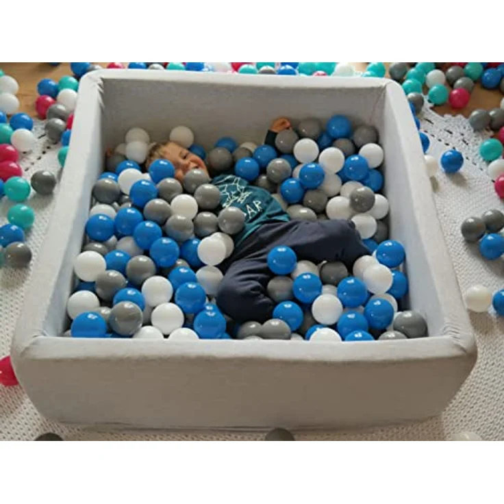 Velinda Bällebad Ballpool Kugelbad Bällchenbad Kinder-Pool mit 200 Bällen/90x90cm (Farbe der Bälle: weiß,grau) – Bild 3