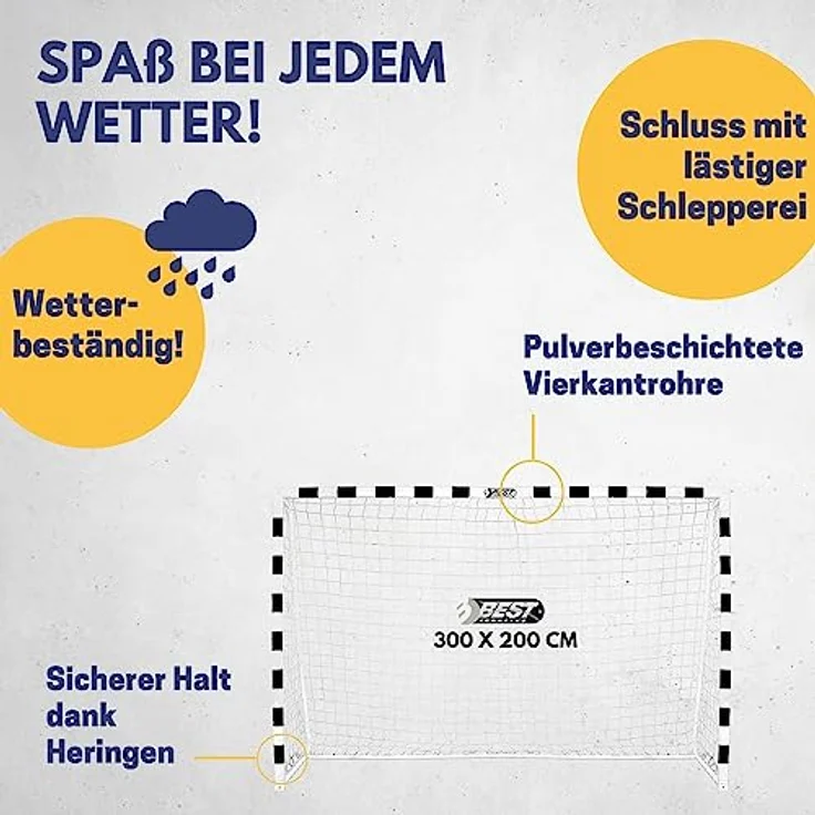 Best Sporting Fußballtor Soccer I Fußball Tor 300cm x 200cm I Handballtor, Fußballtor Kinder in Mehreren Größen I Hochwertiges Kindertor aus Metall mit Netz I Fussball Tor Schwarz Weiß – Bild 3