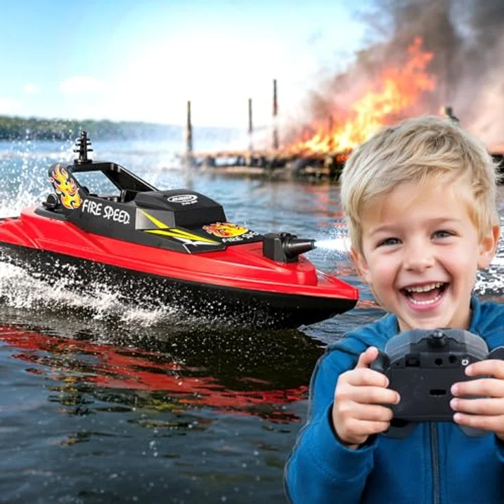 JAMARA Feuerlöschboot Fire Speed 466600, ferngesteuertes RC Modellboot mit Spritzfunktion, 2,4GHz Fernsteuerung, rot – Bild 2