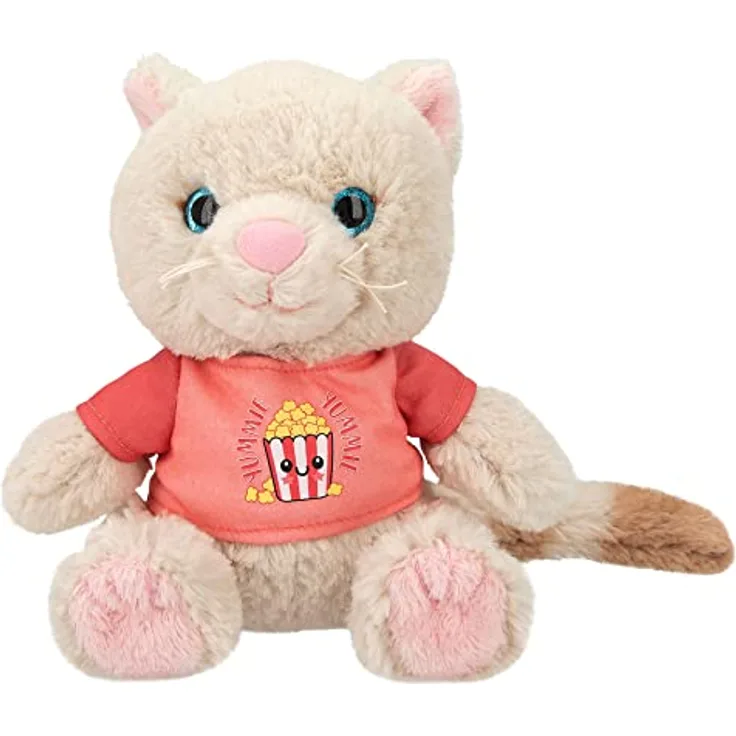 Depesche 12358 TOPModel Cutie Star - Kuscheltier Katze Ginger mit super weichem Fell, ca. 18 cm großes Plüschtier mit dunklen Knopfaugen und T-Shirt