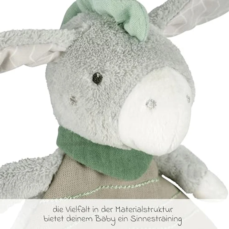 Fehn Schmusetuch Esel - Kuscheliges Schnuffeltuch mit Stofftier und Befestigungsring für Schnuller, in schönen dezenten Farben, ab Geburt geeignet – Bild 2