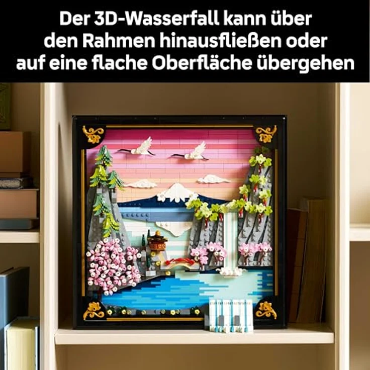 LEGO Art Japanische Kirschblütenlandschaft 31218, DIY Bauset für Erwachsene mit 3D Wandkunst im Rahmen, inklusive Fuji-Berg, Sakura, Wasserfall und Teehaus – Bild 5