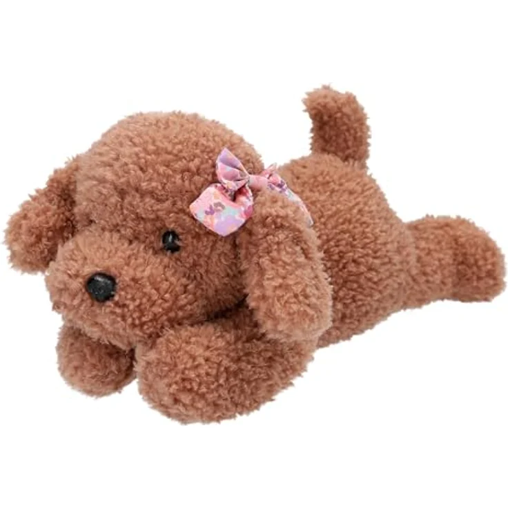 Depesche TOPModel Floral Kuscheltier Hund mit lockigem Fell, 24 cm hoch, braun und mit Schleifchen – Bild 1