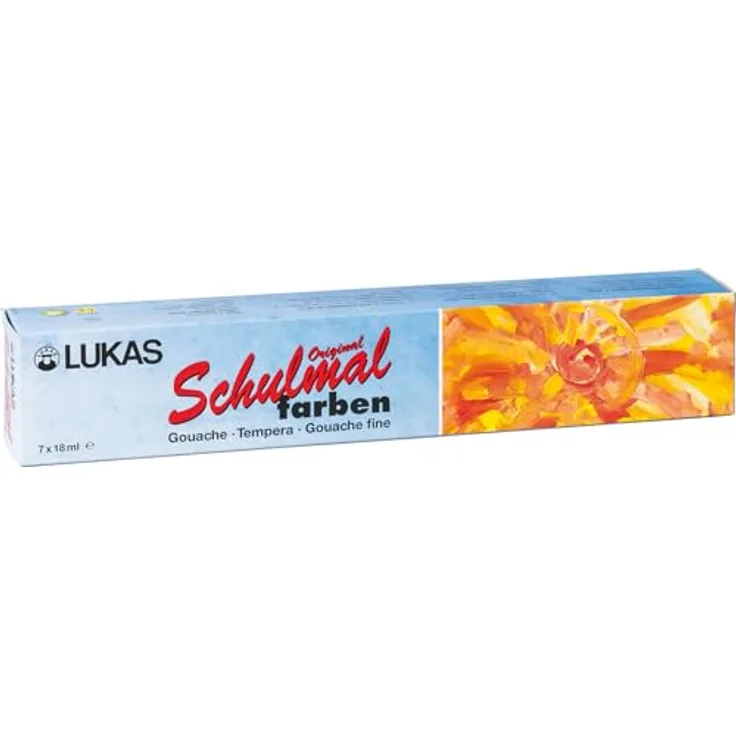 Lukas 108007 Original Schulmalfarben, 7 Farben (18ml) - Brillante Farbtöne für Papier, Leinwand, Holz und mehr, geruchsarm und wasserverdünnbar, Made in Germany