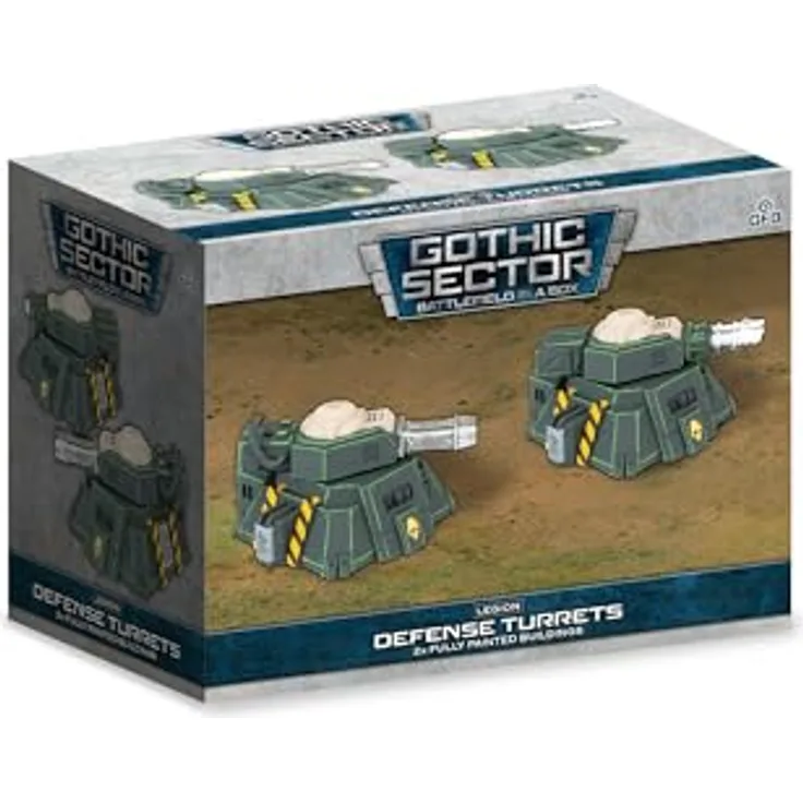 Gale Force Nine Gothic Sector Legion Defense Turret, 2x bemalte Verteidigungstürme mit 3 Waffenoptionen, vorlackiertes Spielzubehör