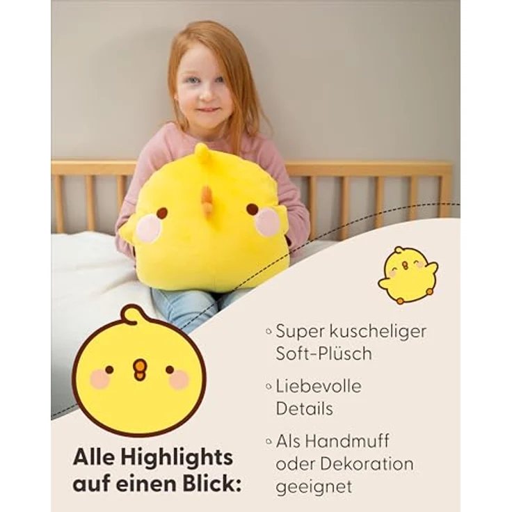NICI Handmuff Piu Piu 33x33x10cm - Flauschiger Kinder Muff mit Piu Piu Gesicht für Mädchen, Jungen & Babys, Handwärmer ideal für kalte Tage - Gelb – Bild 4