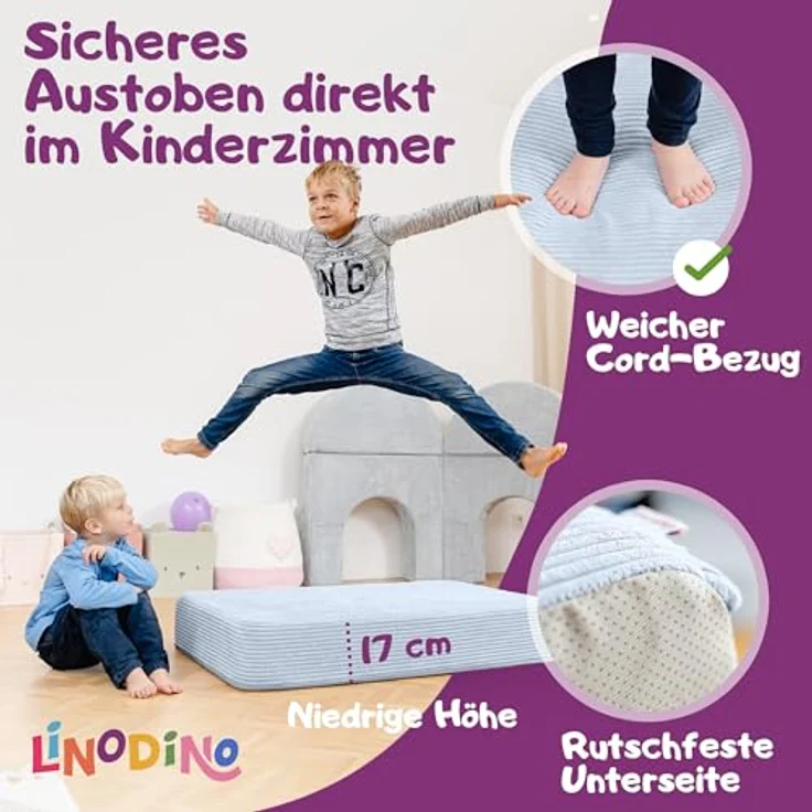 Hüpfpolster Einhornblau mit Federkern, rutschfester Unterseite, Tragegriff und abnehmbarem, waschbarem Cord-Bezug – Bild 2