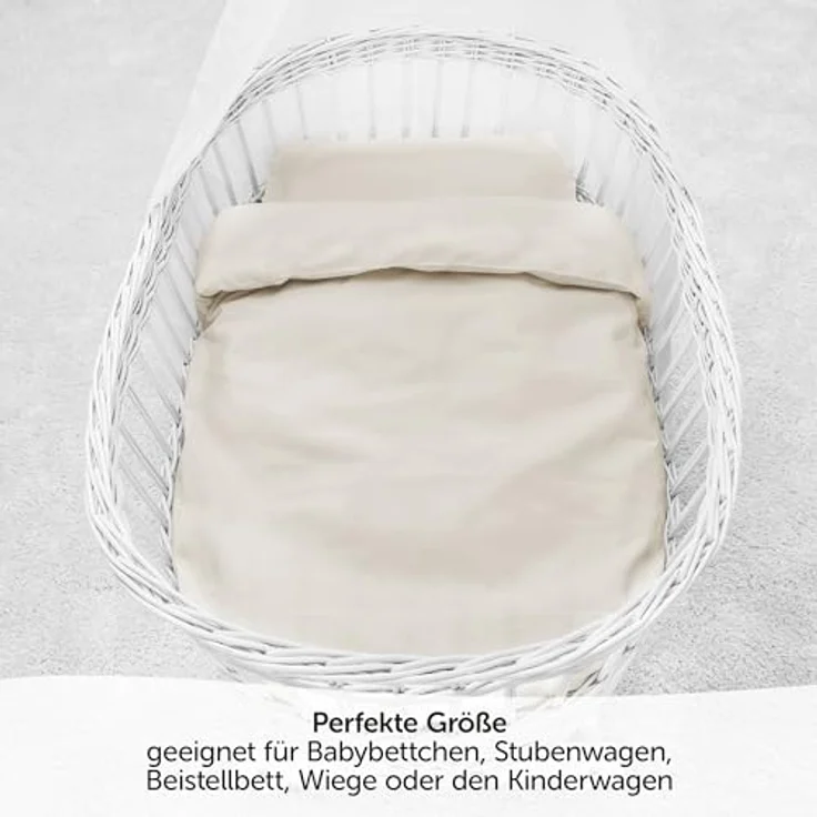 MAKIAN Baby Bettwäsche Set, 2-teilige Kinderbettwäsche aus 100% Baumwolle, 80x80 cm / 35x40 cm, Beige, passend für Babybett, Stubenwagen und Kinderwagen – Bild 4