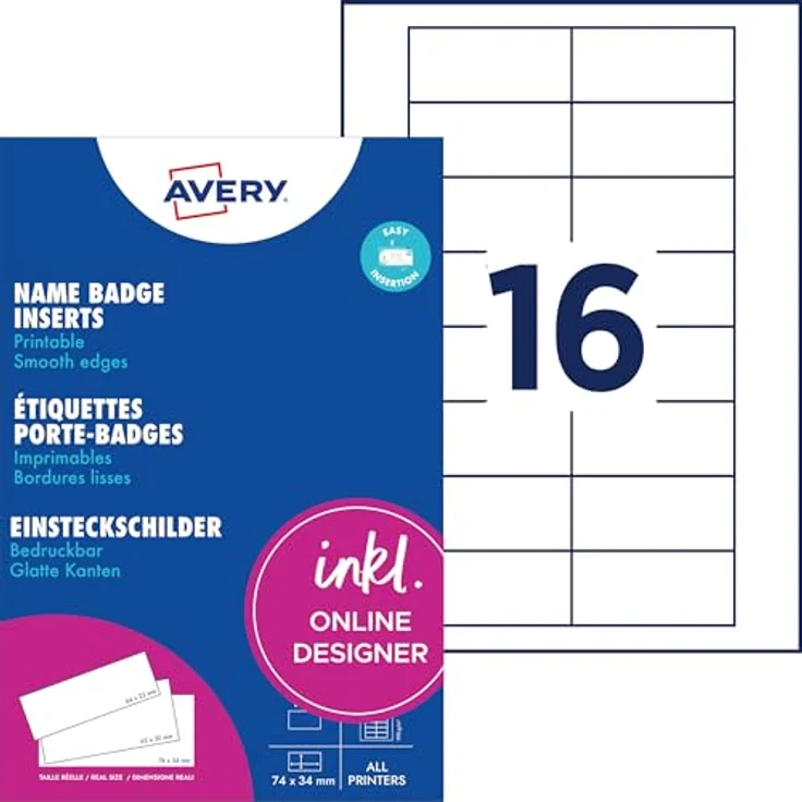 AVERY Zweckform Namensetiketten, 160 Stück, weiß, 74,0 x 34,0 mm, bedruckbar mit InkJet und Laser, ablösbar – Bild 1