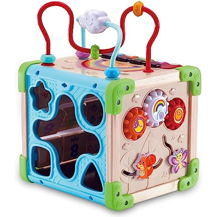 VTech Interaktiver Holz-Spielwürfel – Interaktiver Spielwürfel mit FSC®-zertifiziertem Holz – Mit verschiedenen Elementen, Liedern und Musik – Für Kinder von 12-36 Monaten – Bild 3
