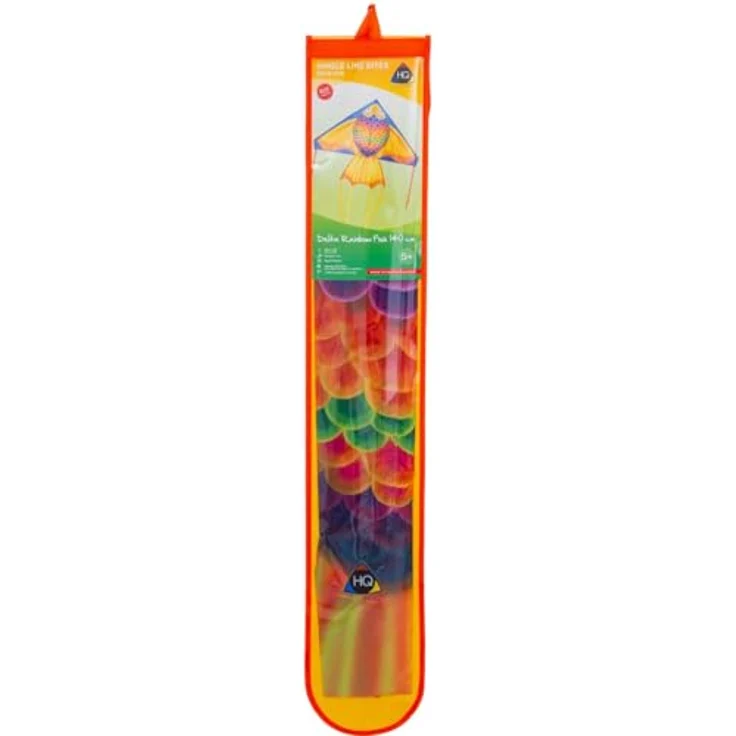 HQ Design Delta 140cm, Kinderdrachen Einleiner zum Steigen Lassen, für wenig Wind ab 5 Jahren, inkl. 17kp Polyesterschnur 40m, Regenbogenfisch Design – Bild 3