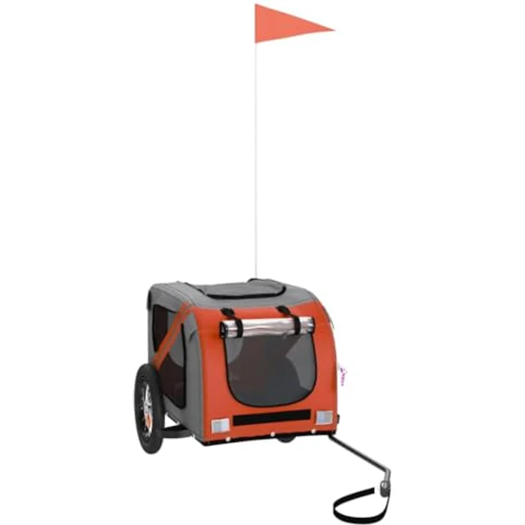 vidaXL Fahrradhundeanhänger Fahrradanhänger Hunde Orange und Grau Oxford-Gewebe und Eisen, mit PVC-Dach und Reflektoren – Bild 2