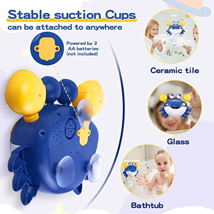 Jiosdo Baby Badewannenspielzeug, Krabbe Badespielzeug Bubble Mit Musik, Baby Wasserspielzeug Badewanne Spielzeug Kinder, Badespielzeug Baby ab 1 2 3 4 5 Jahr, Geschenke für Jungen und Mädchen (blau) – Bild 7