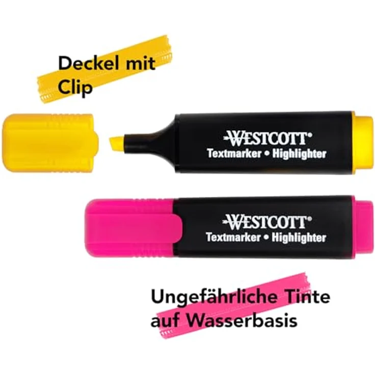 WESTCOTT Textmarker farbsortiert, 6 St., Ergonomisch mit Keilspitze, schnell trocknend, verschiedene Farben – Bild 4