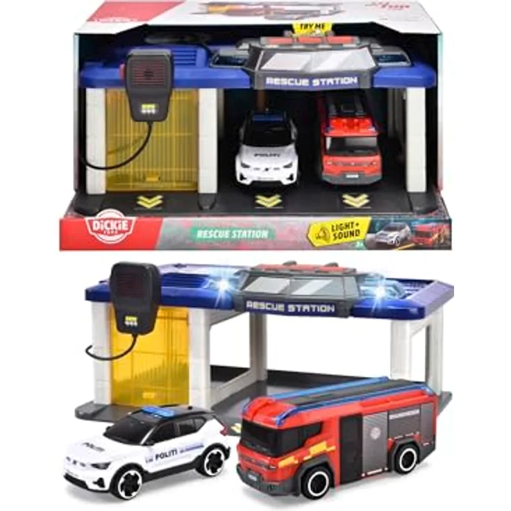 Aquaplay Dickie Toys - Rescue Station (203716026), 2-in-1-Rettungsstation mit Polizeiauto und Feuerwehrauto, Licht- und Soundeffekte, für Kinder ab 3 Jahren