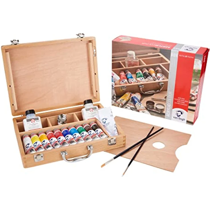 Talens Van Gogh Acrylfarben Set Basic, 10 Farben (40 ml) wasserverdünnbar, kurze Trocknungszeit, lichtbeständig, 16-tlg mit Zubehör – Bild 2