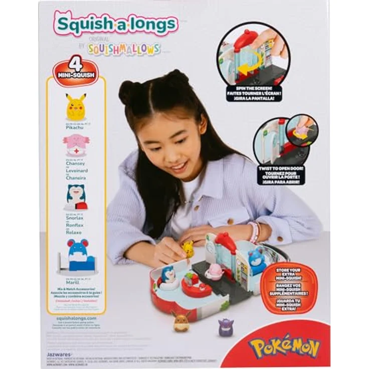 Jazwares Pokémon Center Playset - Squishalongs mit 4 Mini-Squish Figuren, tragbar und mit umklappbarem Heilbildschirm – Bild 7