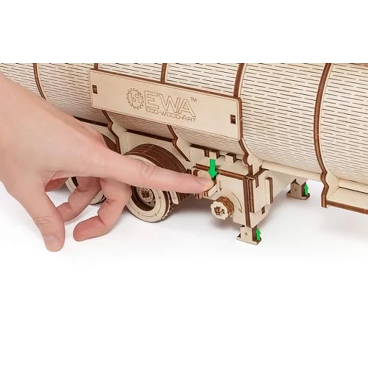 Eco Wood Art ROAD KING LKW Aufleger Modellbausatz, mechanisches 3D-Holzpuzzle mit 251 lasergeschnittenen Teilen, Federwerk-Antrieb, ohne Kleber – Bild 5