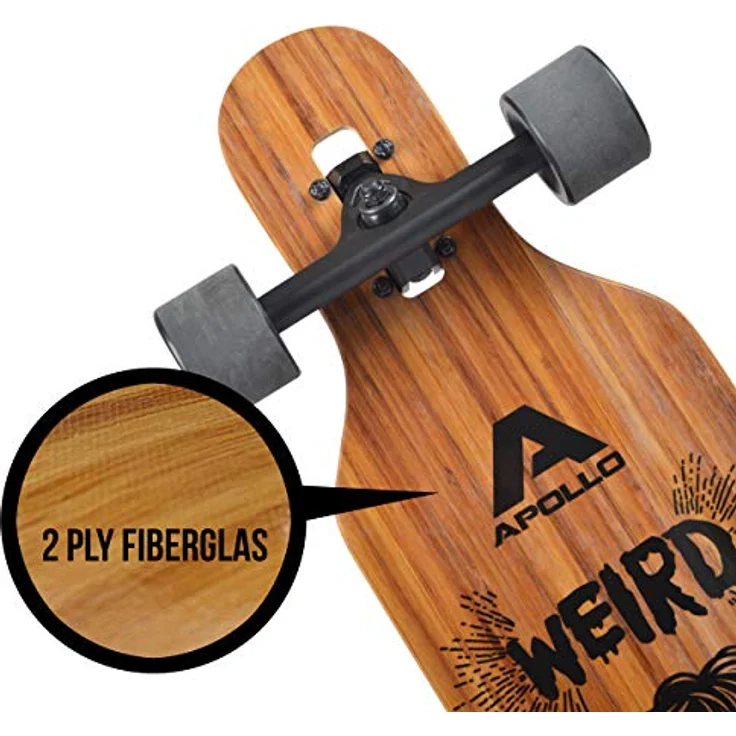 Apollo Longboard, Komplettboard mit Deck aus Bambus & Fiberglas, High-End Board mit ABEC 9 Kugellager, Flex 2 Longboards für Jugendliche und Erwachsene, Profi-Cruiser – Bild 4