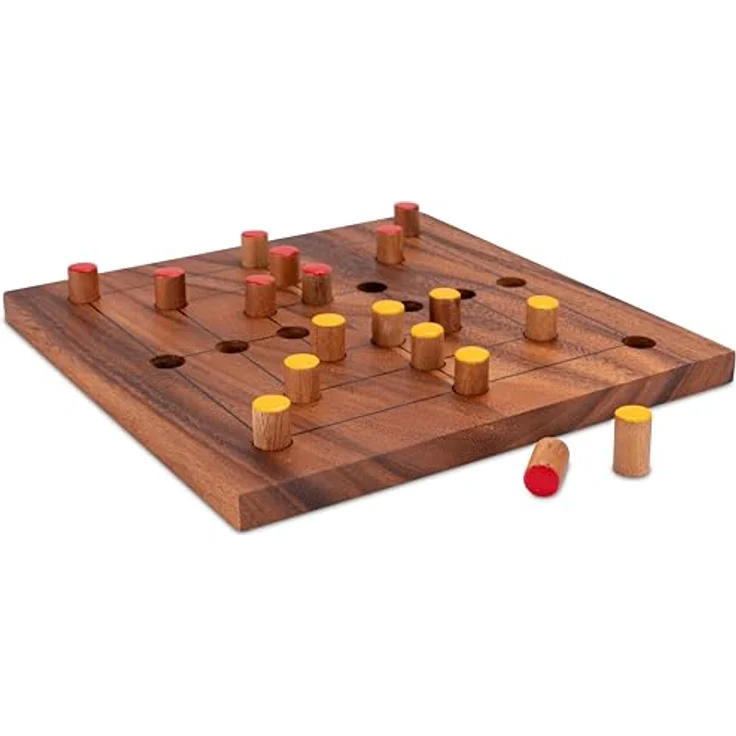 Logoplay Mühle Gr. XL für 2 Spieler, stabiles Spielbrett aus Samena-Holz 25 x 25 cm mit farbigen Spielsteinen und Stoffbeutel – Bild 4