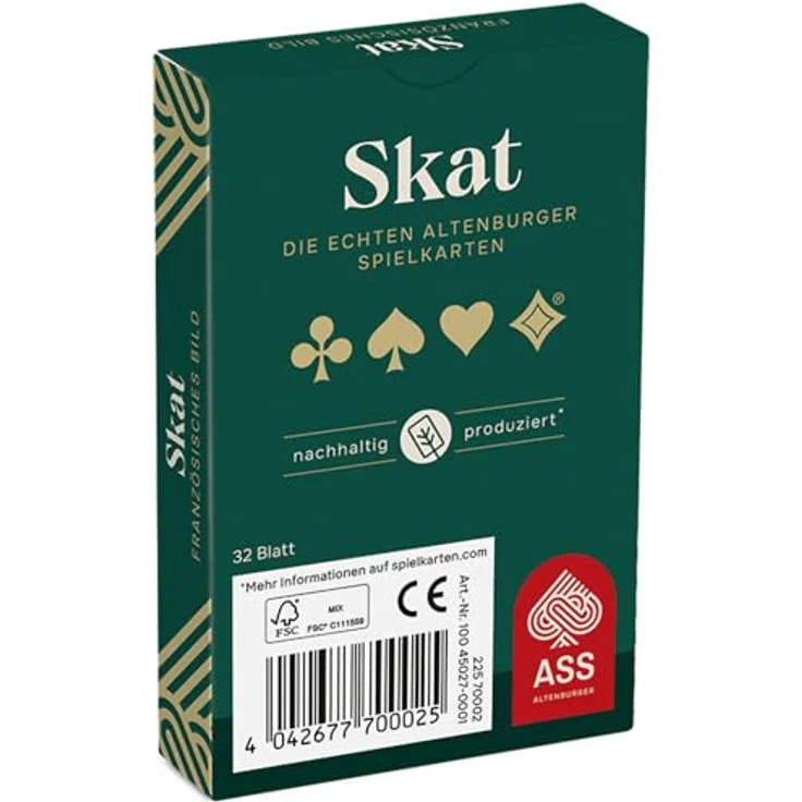 ASS Altenburger FSC Skat, Kartenspiel mit französischem Bild, umweltfreundliche Papiereinschlag, White – Bild 3