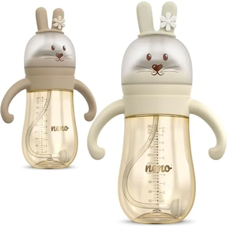 NENO Mio 6 m+ Babyflasche, 300 ml mit Haltegriffen, cremefarben, spülmaschinengeeignet
