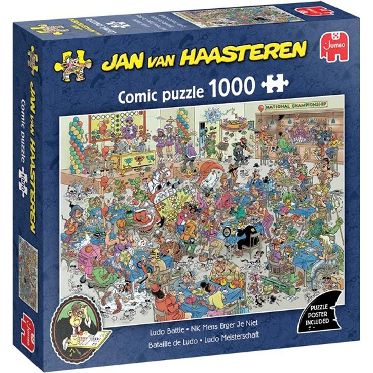 Jan van Haasteren Ludo Battle, Puzzle mit 1000 Teilen und lustigem Abenteuer-Motiv, inkl. Poster – Bild 4