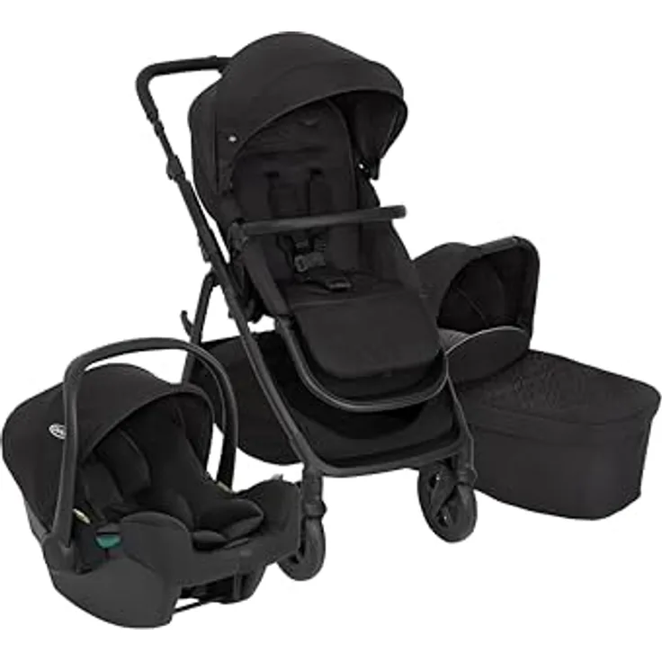Graco 3in1 Kombi-Kinderwagen-Set Near2Me DLX, belastbar bis 22 kg, inkl. Babywanne, Babyschale SnugLite & Regenschutz, Farbe Midnight, mit Gratis Mobilitätsgarantie