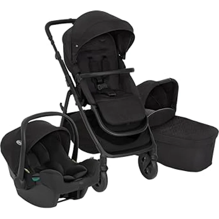 Graco 3in1 Kombi-Kinderwagen-Set Near2Me DLX, belastbar bis 22 kg, inkl. Babywanne, Babyschale SnugLite & Regenschutz, Farbe Midnight, mit Gratis Mobilitätsgarantie – Bild 1