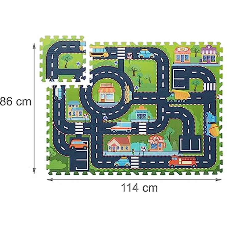 Relaxdays 10046810 Puzzlematte Straße, 12-teilige Spielmatte, schadstofffrei, Eva Schaumstoff, Kinderzimmer, 114 x 86 cm, bunt – Bild 4