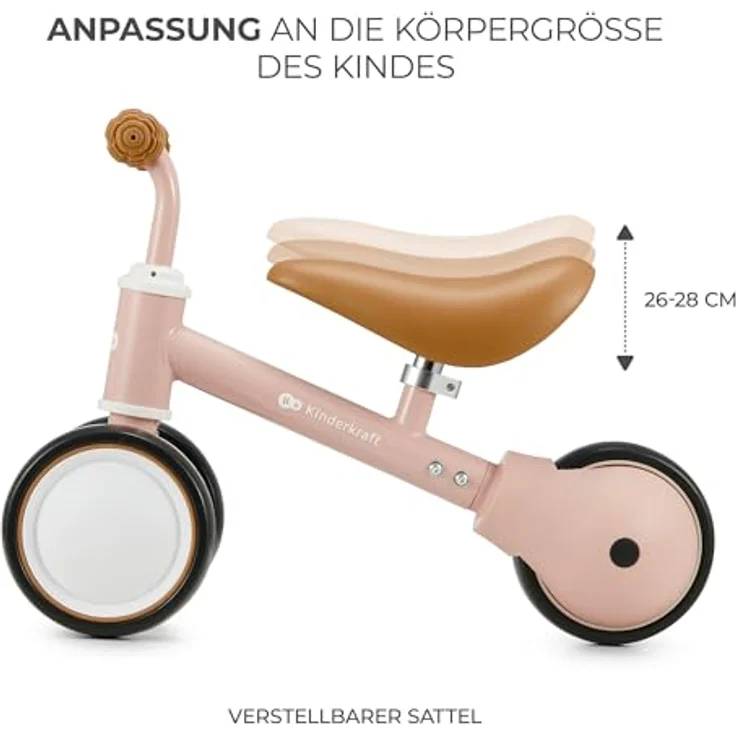 Kinderkraft Laufrad CUTIE, 3-in-1 Lernlaufrad aus Metall, rutschfeste Griffe, verstellbarer Sattel, für Kinder ab 1 Jahr, Rosa – Bild 4