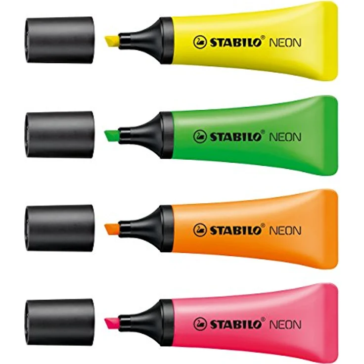 Textmarker - STABILO NEON - 4er Pack - gelb, grün, pink, orange – Bild 4
