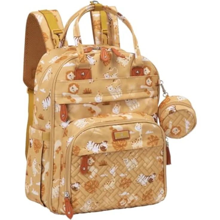 BabbleRoo Wickeltasche Rucksack, multifunktional, wasserdicht, 26L, mit Wickelunterlage und Kinderwagengurten, Safari-Design – Bild 1